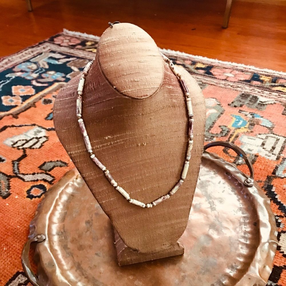 Vintage beaded necklace | purple and cream tones